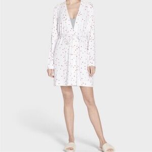 UGG Aldridge Heart Print Short Robe/Dressing Gown Size Large Color White/Red